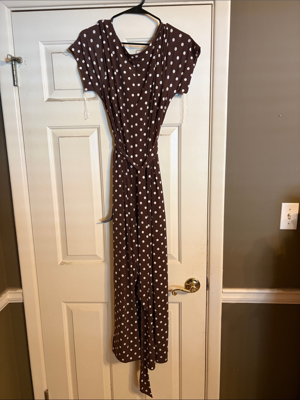 Lane Bryant Brown Polka Dot Maxi Dress with Tie